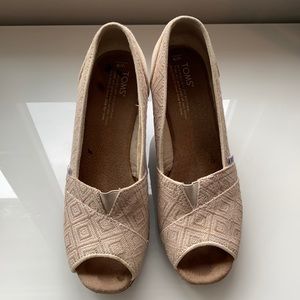 TOMS Classic Espadrille Wedges, Tan Woven - 9